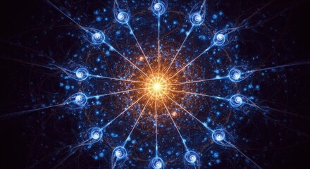 Abstract fractal design featuring a central glowing orb with radiating lines