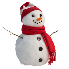 Cute snowman with red scarf and hat, transparent background