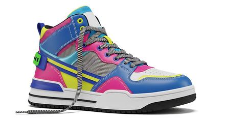 High-top street sneakers mockup, vibrant youth fashion, isolated on white background