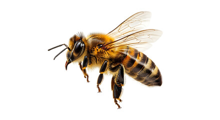 Honey Bee in Flight Isolated on White