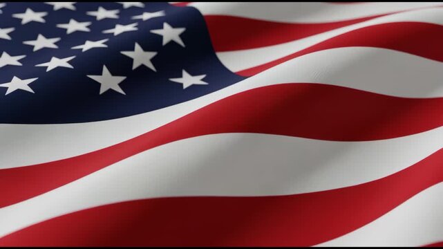 Waving american flag close up detailed texture and fabric movement showing stars and stripes in red white and blue
