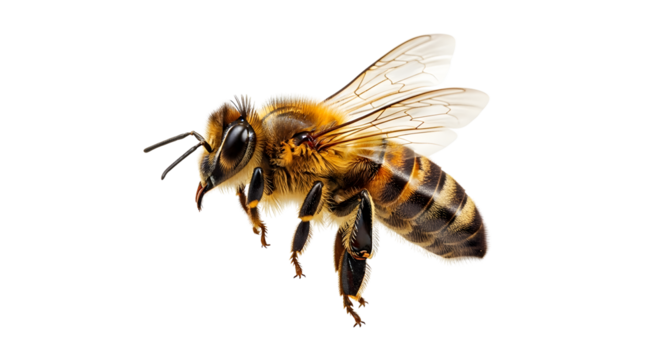 Honey Bee in Flight Isolated on White