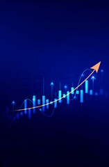 Vertical image of financial data charts with glowing stock market graphs.Stock market investment data and analysis finance graph. Business financial chart with moving up arrow graph.	