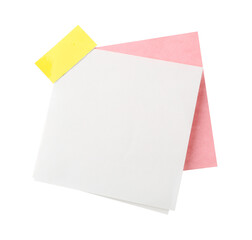 Blank paper notes with adhesive tape isolated on white