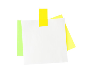 Blank paper notes with adhesive tape isolated on white