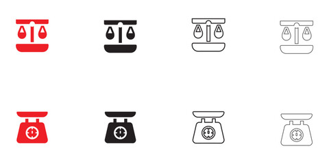 weight scale icon set, fitness scale vector symbol, weighing machine icon vector, silhouette, line art