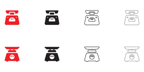 weight scale icon set, fitness scale vector symbol, weighing machine icon vector, silhouette, line art