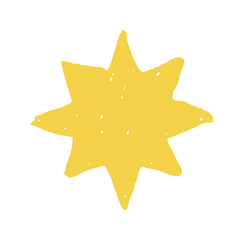 Cute Christmas crayon star hand drawn sketch. Warm yellow texture and playful pencil style bring cozy charm to any holiday design.