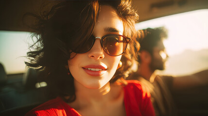 Young Woman Enjoying Road Trip in Warm Desert Sunlight