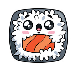 Kawaii sushi roll amazed emotion