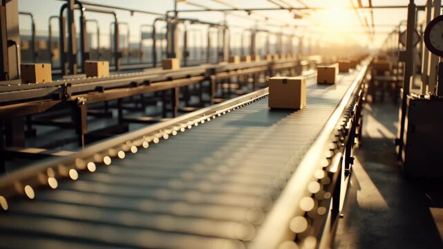 Industrial conveyor automation for cardboard box logistics in warehouse packaging distribution factory shipping and supply chain transport