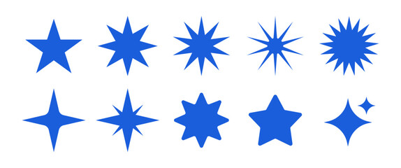 Fototapeta premium Blue Star and Sparkle Shape Icon Set for Design and Decoration