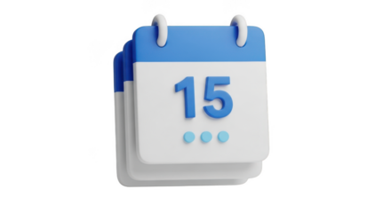 Iconic 3d calendar page displaying the 15th day of the month