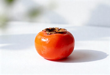 Ripe Persimmon Fruit on White Background in Close-Up(generated by AI)