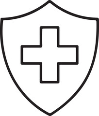 Obraz premium Minimalist Shield with Medical Cross Line Icon for Health and Protection