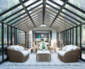 3d render of modern cafe house outdoor seat space