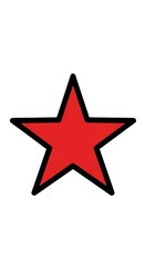 Fototapeta premium A five-pointed, red star with a black outline sits centered on a white background. Its points are sharp and defined, suggesting simplicity