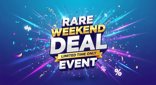 Grab a rare weekend deal now during this limited time event and save big with this exclusive offer, perfect for a promotion or sale announcement with a vibrant design.