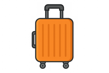 Orange travel suitcase on wheels presenting vacation, journey, and tourism concepts with a transparent background