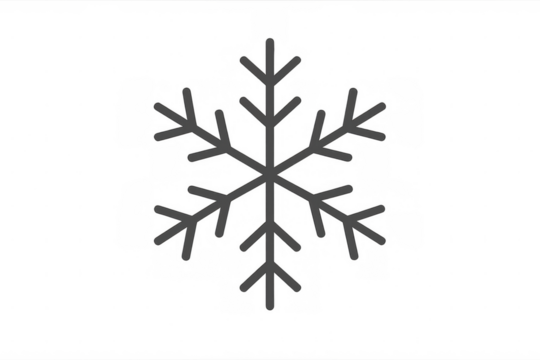 Simple snowflake icon representing winter, cold weather, ice, freezing temperatures and christmas holidays