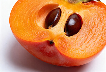 Juicy Persimmon Half with Seeds on White Background(generated by AI)