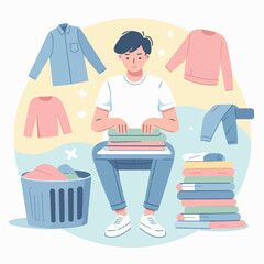 Illustration of a man folding clothes