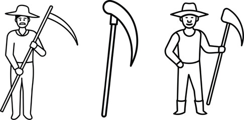 Farmer holding a sickle line art illustration