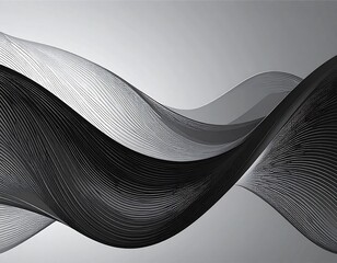 Abstract grayscale illustration featuring flowing, layered wave-like forms. The design has a gradient background and a textured, striped appearance