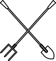 Shovel and rake crossed vector illustration