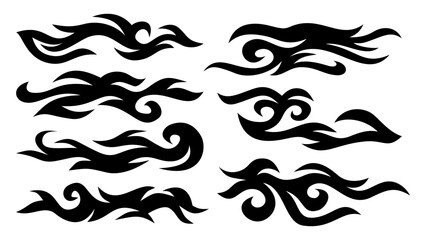 Fire flame vector illustration. Flame decal. Tribal fire vinyl stickers for transportation. tribal fire symbol design. Burning element with curves for vehicles. y2k gothic flame stickers.