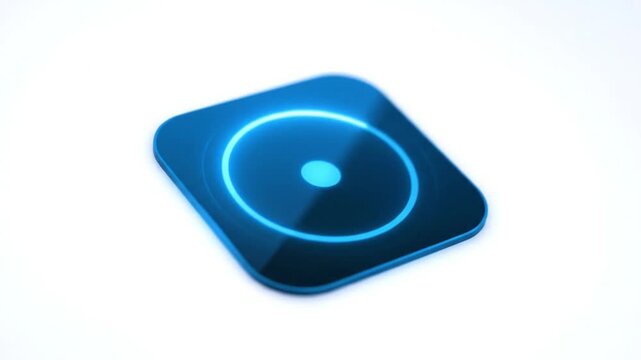 Luminous blue record button icon for digital media applications, symbolizing multimedia playback, content capture, and modern tech interface elements with a sleek, futuristic design