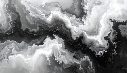Abstract grayscale image depicting fluid, layered shapes with variations of light and shadow, creating a marbled appearance