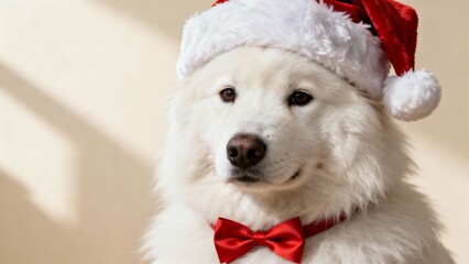 크리스마스의상입은흰색사모예드반려견