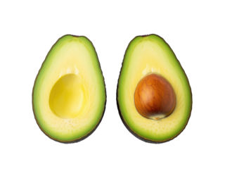 Avocado halves for grocery advertising or meal kit banners, ready ingredient for guacamole prep and keto menus useful for supermarket flyers food delivery catalogs nutrition app tutorials