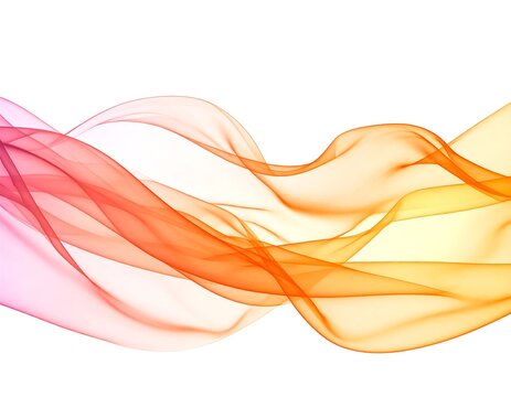 An abstract composition featuring flowing, translucent ribbons. Colors shift seamlessly from vibrant pinks to fiery oranges and yellows