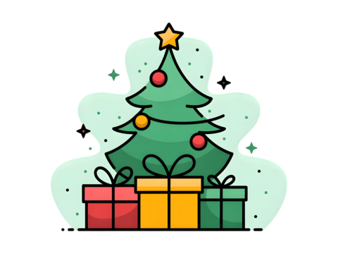 Minimalist Christmas Tree with Colorful Gifts