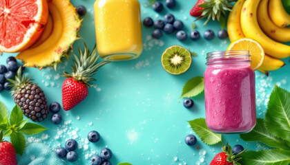Refreshing Smoothie Compositions on Vibrant Bright Background