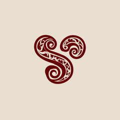 Elegant Letter S Initial Logo. Ornate Calligraphic Monogram with Intricate Floral Scrollwork. Decorative Typography Element.