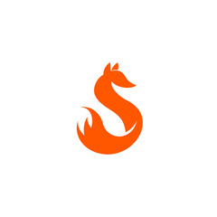 Modern minimalist graphic design of an orange fox creatively shaped as the letter S, vector logo concept illustration