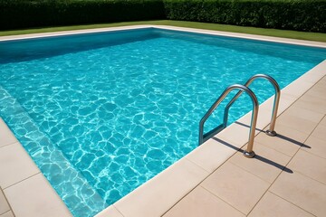 clear blue swimming pool with metal ladder