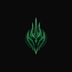 Abstract dark green futuristic sharp symbol or logo design. Modern mystical geometric emblem isolated on black background.
