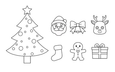 Black and White Line Art of Christmas Illustration Set for Coloring and Education