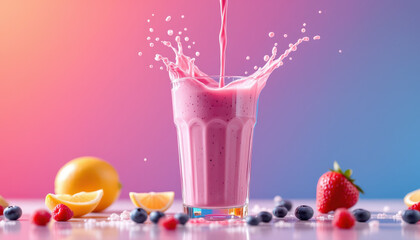 Vibrant Candid Photography of Fresh Fruit Drink Splashing in Glass