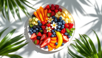 Vibrant Fruit Arrangement with Fresh Berries and Tropical Touches