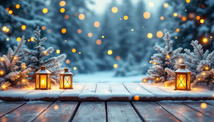 Winter Wonderland with Lanterns and Snowy Trees in Candid Photography