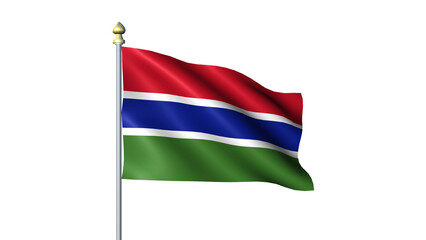 Gambia national Waving flag with flagpole on transparent background