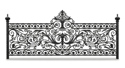 Elegant wrought iron fence detail with intricate floral scrollwork design, perfect for security use