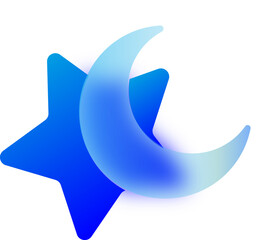 Night and Sleep Icon in Glassmorphism Style. Moon and Star Symbol on a Transparent Background.