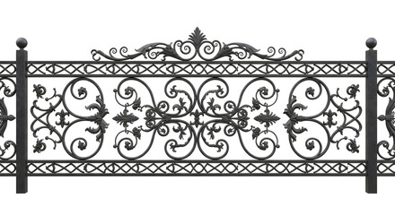 Fototapeta premium Elegant wrought iron fence with intricate scrollwork adds classic charm to any property design