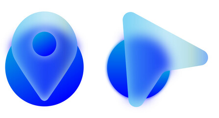 GPS Navigation Icons Set in Glassmorphism Style on a Transparent Background.